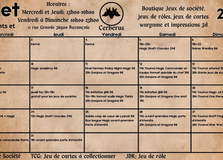 Événements du mois