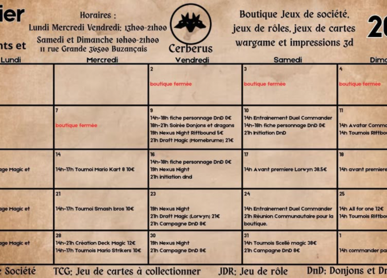 Événements du mois