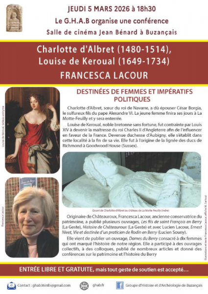 Conférence : Charlotte d&rsquo;Albret et Louise de Keroual, deux destinées de femmes et impératifs politiques…