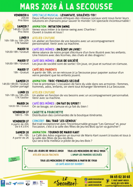 Programmationd du mois à la Secousse