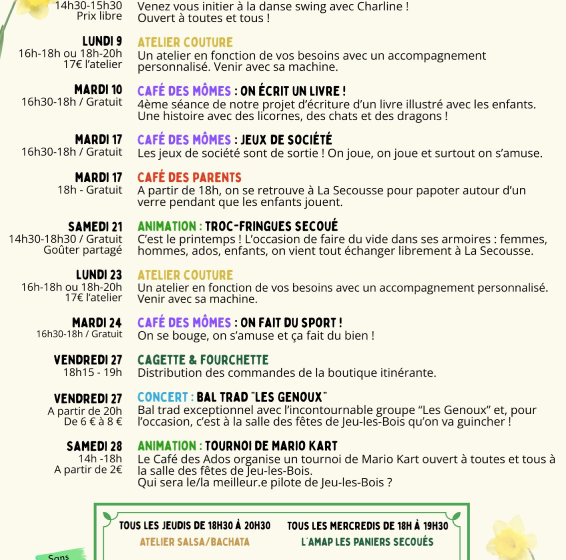 Programmationd du mois à la Secousse