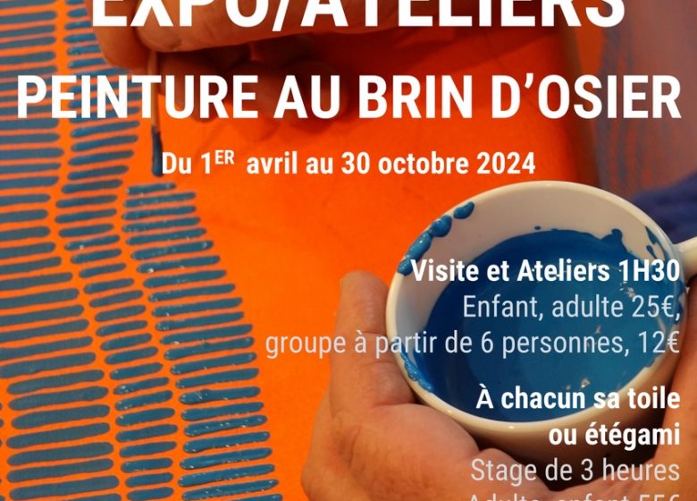 Visite et ateliers autour de la peinture au brin d’osier. Résidence d’artiste MH Métézeau au Centre d’Art autour de L’Osier