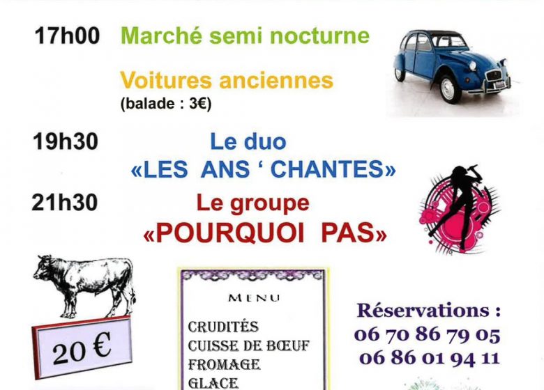 Marché semi-nocturne, chants et cuisse à la broche